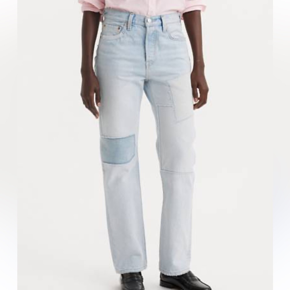 Levi’s Premium Women’s 501 Original Fit Blue Patchwork Straight Leg Jeans